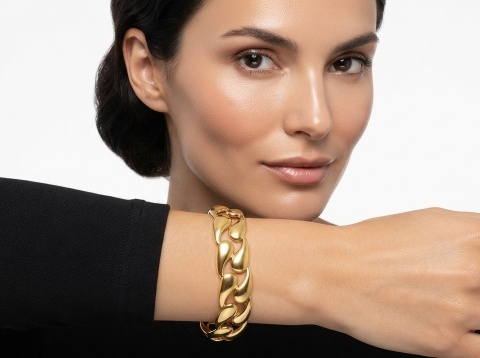 Bransoletka sztywna Cuff splot pancerka pozłacana